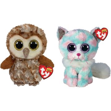 Ty - Knuffel - Beanie Boo's - Percy Owl &amp; Opal Cat