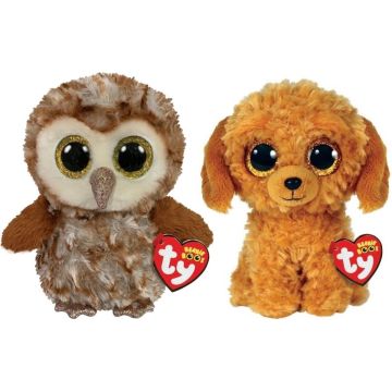 Ty - Knuffel - Beanie Boo's - Percy Owl &amp; Golden Doodle Dog