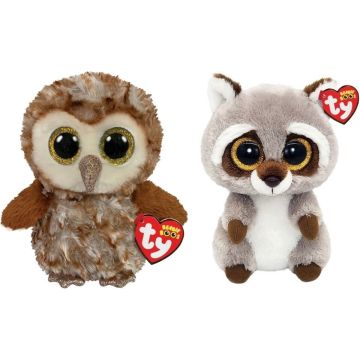Ty - Knuffel - Beanie Boo's - Percy Owl &amp; Racoon