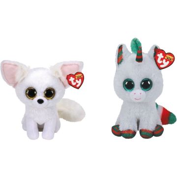 Ty - Knuffel - Beanie Boo's - Phoenix Fox &amp; Christmas Unicorn
