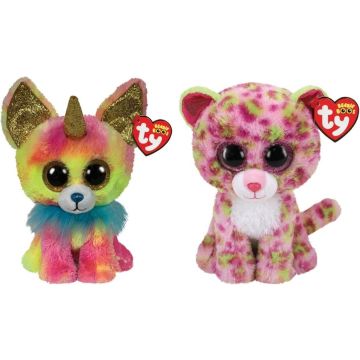 Ty - Knuffel - Beanie Boo's - Yips Chihuahua &amp; Lainey Leopard