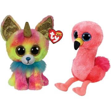 Ty - Knuffel - Beanie Boo's - Yips Chihuahua &amp; Gilda Flamingo