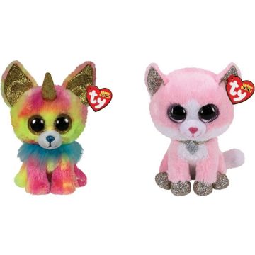 Ty - Knuffel - Beanie Boo's - Yips Chihuahua &amp; Fiona Pink Cat