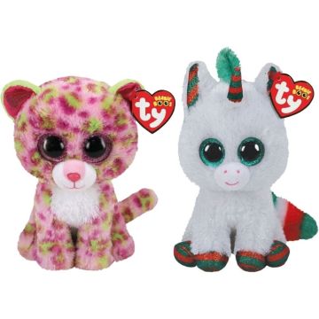 Ty - Knuffel - Beanie Boo's - Lainey Leopard &amp; Christmas Unicorn