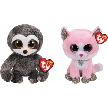 Ty - Knuffel - Beanie Boo's - Dangler Sloth &amp; Fiona Pink Cat