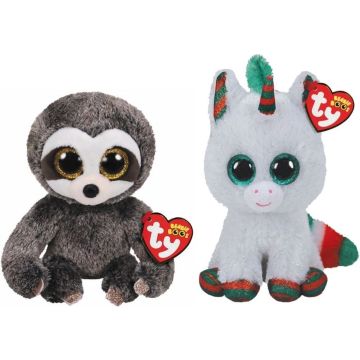 Ty - Knuffel - Beanie Boo's - Dangler Sloth &amp; Christmas Unicorn