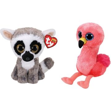 Ty - Knuffel - Beanie Boo's - Linus Lemur &amp; Gilda Flamingo