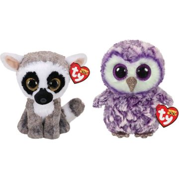 Ty - Knuffel - Beanie Boo's - Linus Lemur &amp; Moonlight Owl