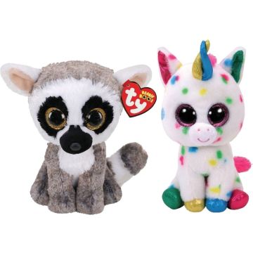 Ty - Knuffel - Beanie Boo's - Linus Lemur &amp; Harmonie Unicorn
