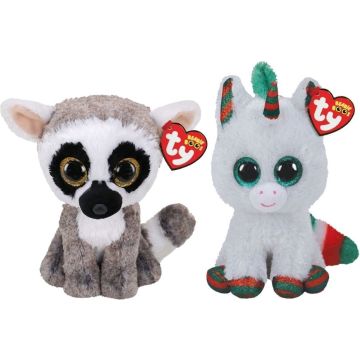 Ty - Knuffel - Beanie Boo's - Linus Lemur &amp; Christmas Unicorn