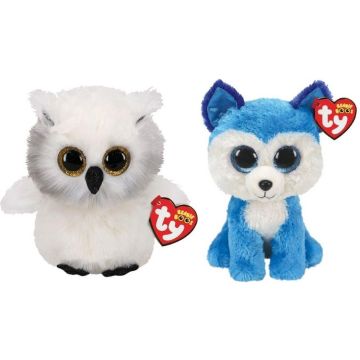 Ty - Knuffel - Beanie Boo's - Ausitin Owl &amp; Prince Husky