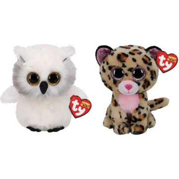 Ty - Knuffel - Beanie Boo's - Ausitin Owl &amp; Livvie Leopard