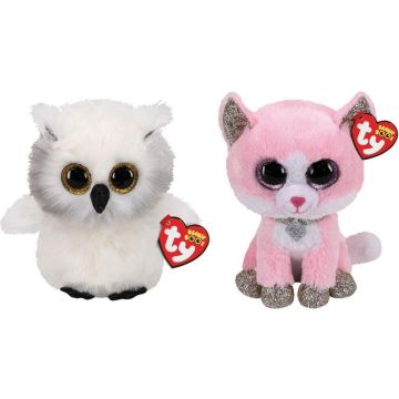 Ty - Knuffel - Beanie Boo's - Ausitin Owl &amp; Fiona Pink Cat