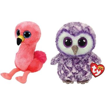 Ty - Knuffel - Beanie Boo's - Gilda Flamingo &amp; Moonlight Owl