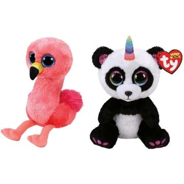Ty - Knuffel - Beanie Boo's - Gilda Flamingo &amp; Paris Panda