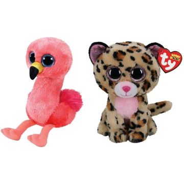 Ty - Knuffel - Beanie Boo's - Gilda Flamingo &amp; Livvie Leopard