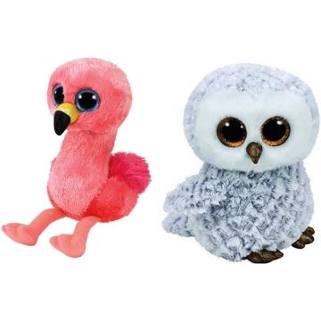 Ty - Knuffel - Beanie Boo's - Gilda Flamingo &amp; Owlette Owl