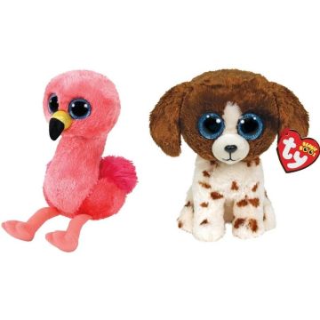 Ty - Knuffel - Beanie Boo's - Gilda Flamingo &amp; Muddles Dog