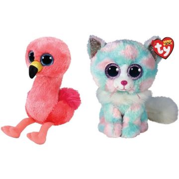 Ty - Knuffel - Beanie Boo's - Gilda Flamingo &amp; Opal Cat