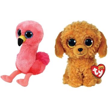 Ty - Knuffel - Beanie Boo's - Gilda Flamingo &amp; Golden Doodle Dog