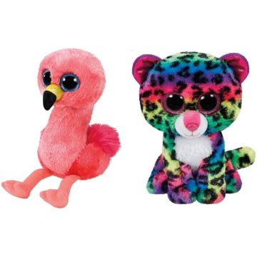 Ty - Knuffel - Beanie Boo's - Gilda Flamingo &amp; Dotty Leopard