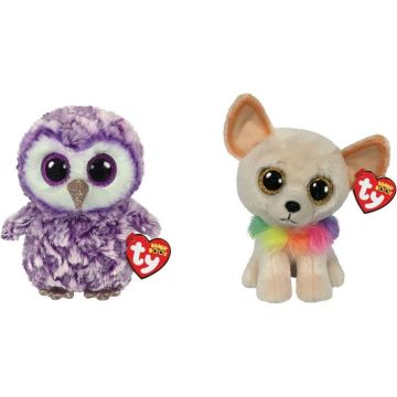 Ty - Knuffel - Beanie Boo's - Moonlight Owl &amp; Chewey Chihuahua