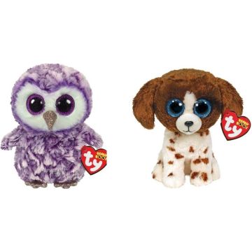 Ty - Knuffel - Beanie Boo's - Moonlight Owl &amp; Muddles Dog