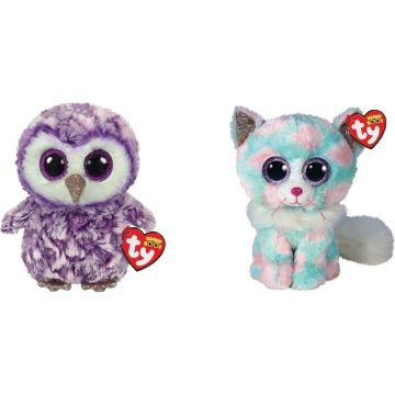 Ty - Knuffel - Beanie Boo's - Moonlight Owl &amp; Opal Cat