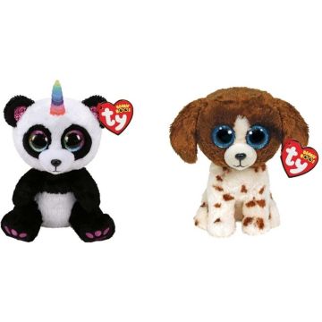 Ty - Knuffel - Beanie Boo's - Paris Panda &amp; Muddles Dog