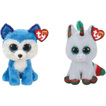 Ty - Knuffel - Beanie Boo's - Prince Husky &amp; Christmas Unicorn