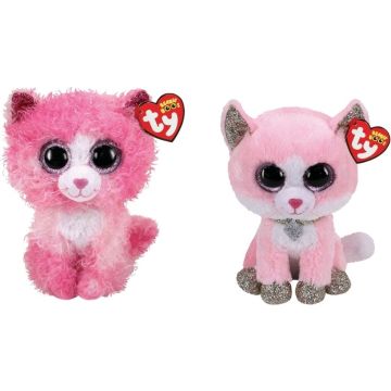 Ty - Knuffel - Beanie Boo's - Reagan Cat &amp; Fiona Pink Cat