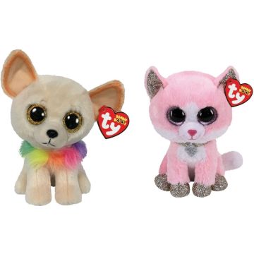 Ty - Knuffel - Beanie Boo's - Chewey Chihuahua &amp; Fiona Pink Cat