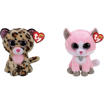 Ty - Knuffel - Beanie Boo's - Livvie Leopard &amp; Fiona Pink Cat