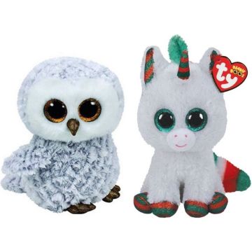 Ty - Knuffel - Beanie Boo's - Owlette Owl &amp; Christmas Unicorn