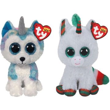 Ty - Knuffel - Beanie Boo's - Helena Husky &amp; Christmas Unicorn