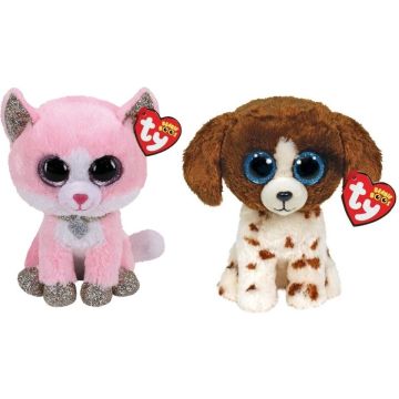 Ty - Knuffel - Beanie Boo's - Fiona Pink Cat &amp; Muddles Dog