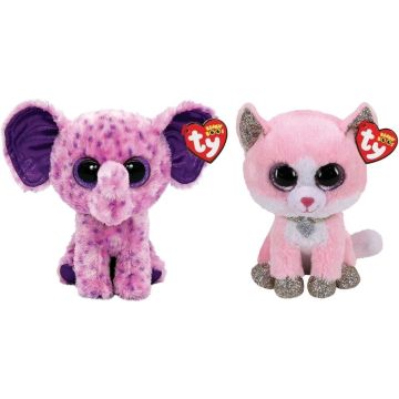 Ty - Knuffel - Beanie Boo's - Fiona Pink Cat &amp; Eva Elephant