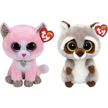 Ty - Knuffel - Beanie Boo's - Fiona Pink Cat &amp; Racoon