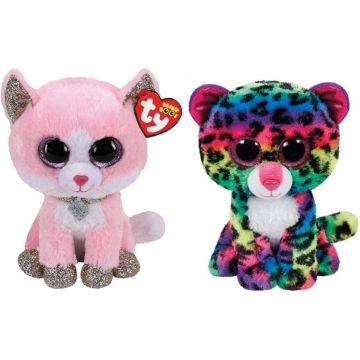 Ty - Knuffel - Beanie Boo's - Fiona Pink Cat &amp; Dotty Leopard