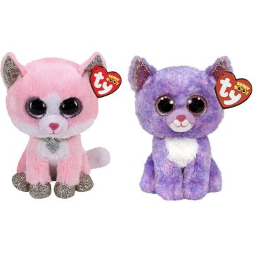 Ty - Knuffel - Beanie Boo's - Fiona Pink Cat &amp; Cassidy Cat