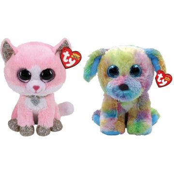 Ty - Knuffel - Beanie Boo's - Fiona Pink Cat &amp; Max Dog