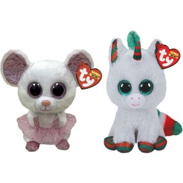 Ty - Knuffel - Beanie Boo's - Nina Mouse &amp; Christmas Unicorn