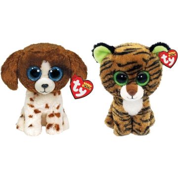 Ty - Knuffel - Beanie Boo's - Muddles Dog &amp; Tiggy Tiger