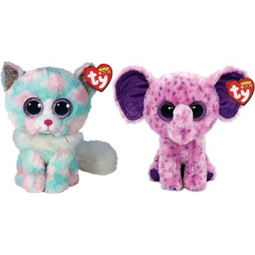 Ty - Knuffel - Beanie Boo's - Opal Cat &amp; Eva Elephant