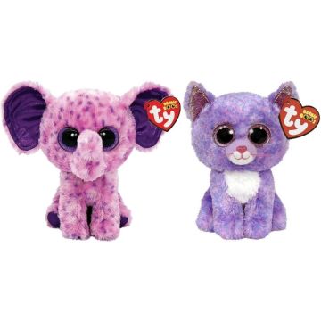 Ty - Knuffel - Beanie Boo's - Eva Elephant &amp; Cassidy Cat