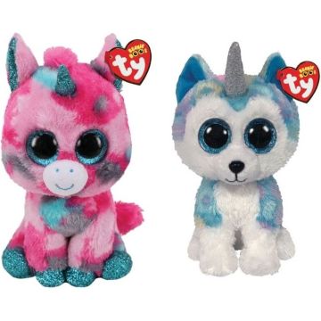 Ty - Knuffel - Beanie Buddy - Gumball Unicorn &amp; Helena Husky