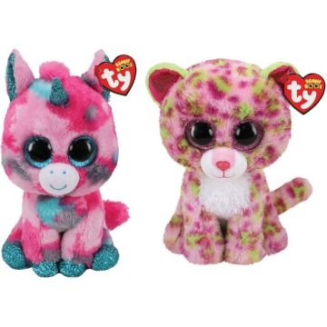 Ty - Knuffel - Beanie Buddy - Gumball Unicorn &amp; Lainey Leopard