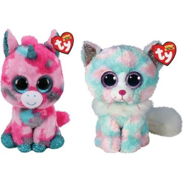 Ty - Knuffel - Beanie Buddy - Gumball Unicorn &amp; Opal Cat