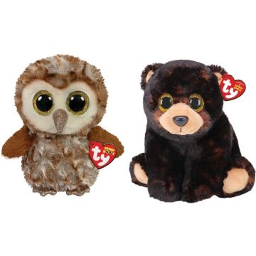 Ty - Knuffel - Beanie Buddy - Percy Owl &amp; Kodi Bear