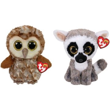 Ty - Knuffel - Beanie Buddy - Percy Owl &amp; Linus Lemur